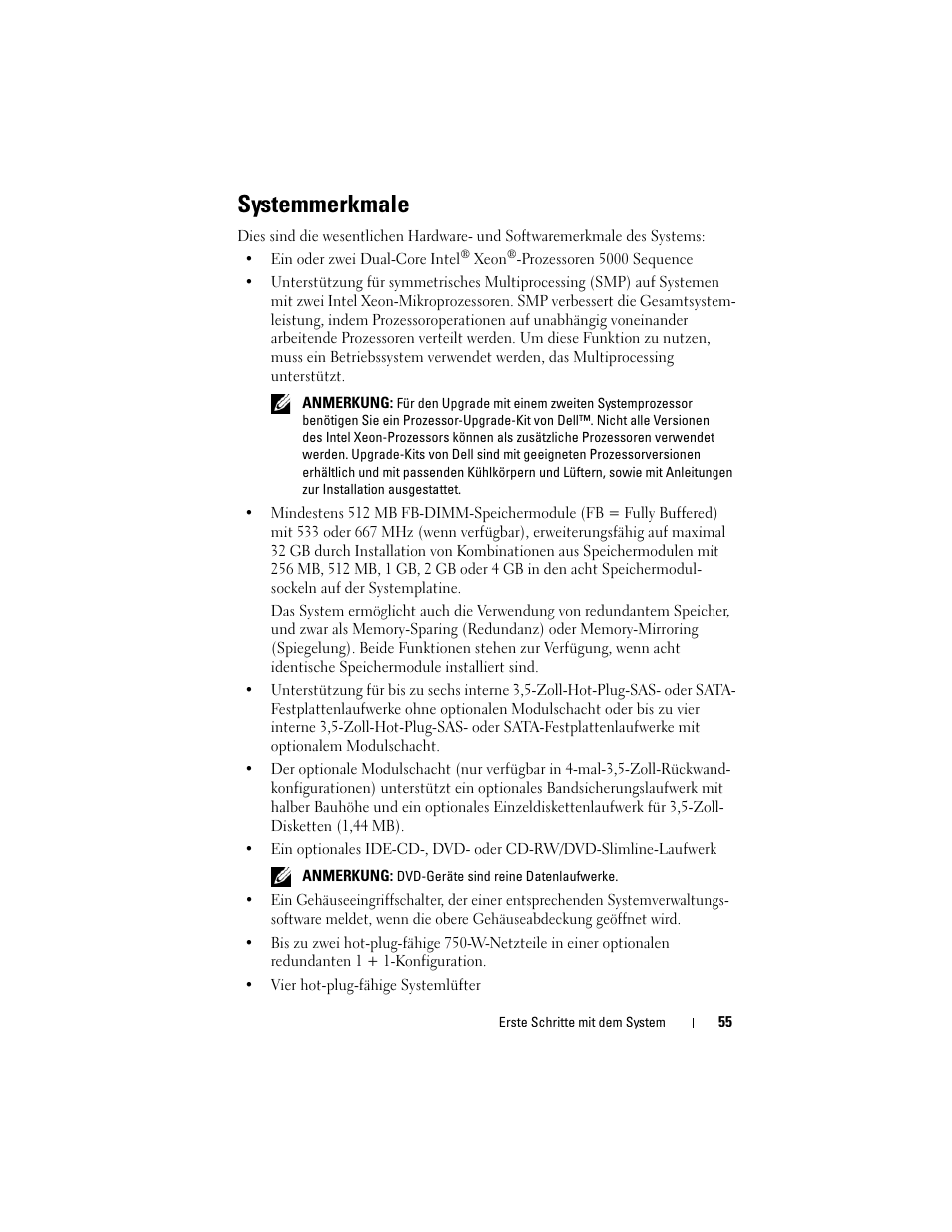 Systemmerkmale | Dell PowerVault DP500 User Manual | Page 57 / 152