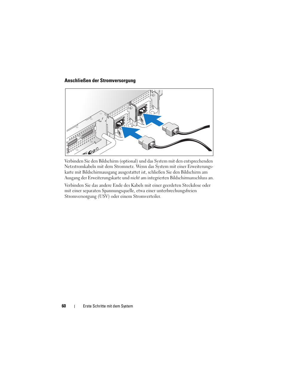 Anschließen der stromversorgung | Dell PowerVault DP500 User Manual | Page 62 / 152