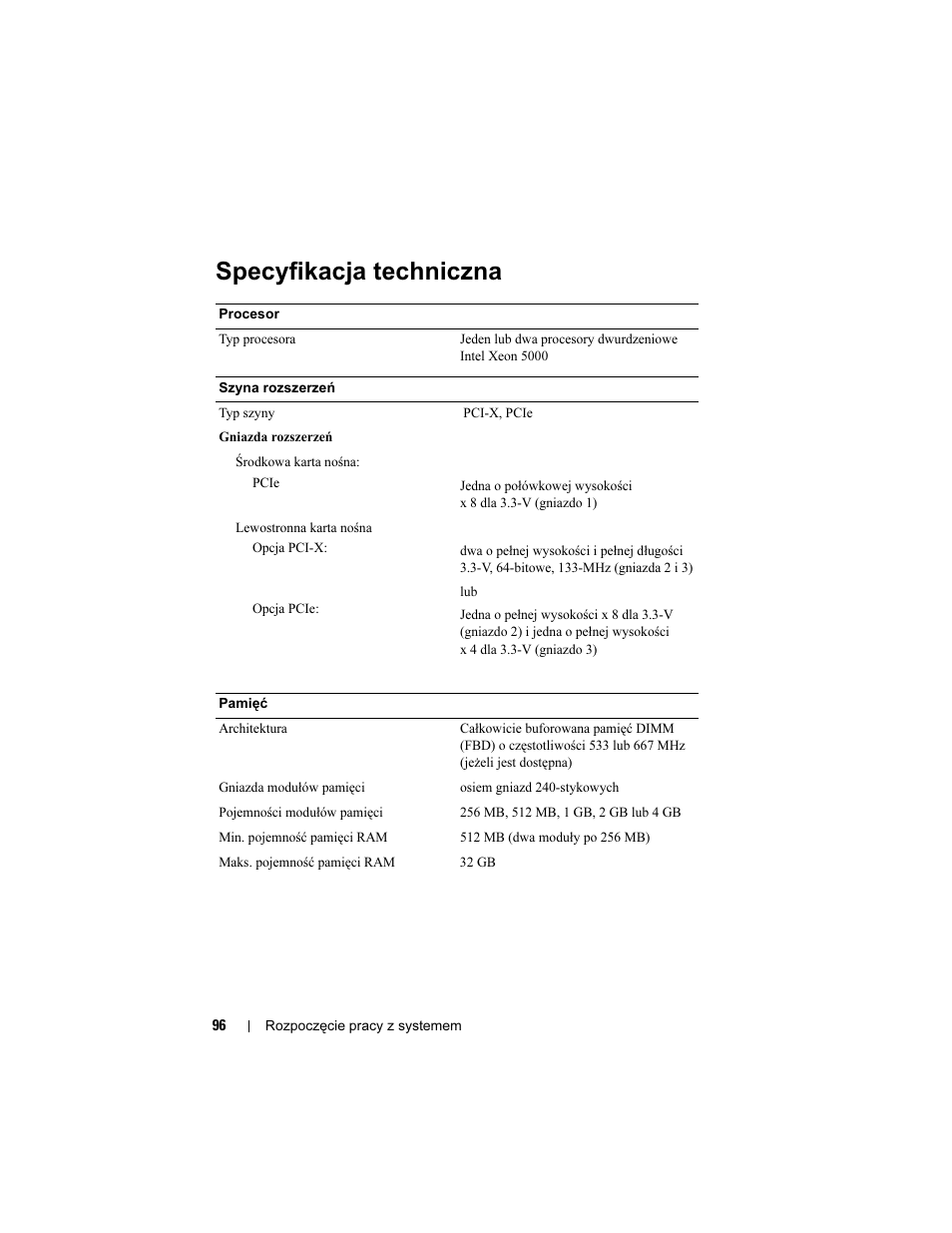 Specyfikacja techniczna | Dell PowerVault DP500 User Manual | Page 98 / 152