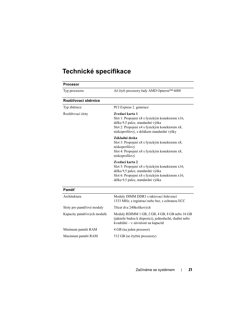 Technické specifikace | Dell PowerEdge R815 User Manual | Page 23 / 112