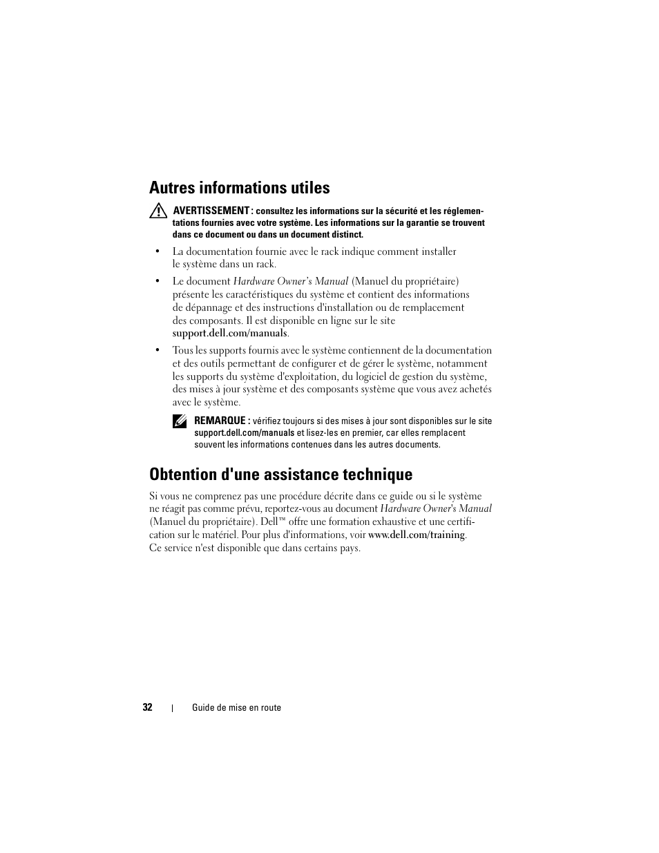 Autres informations utiles, Obtention d'une assistance technique | Dell PowerEdge R815 User Manual | Page 34 / 112