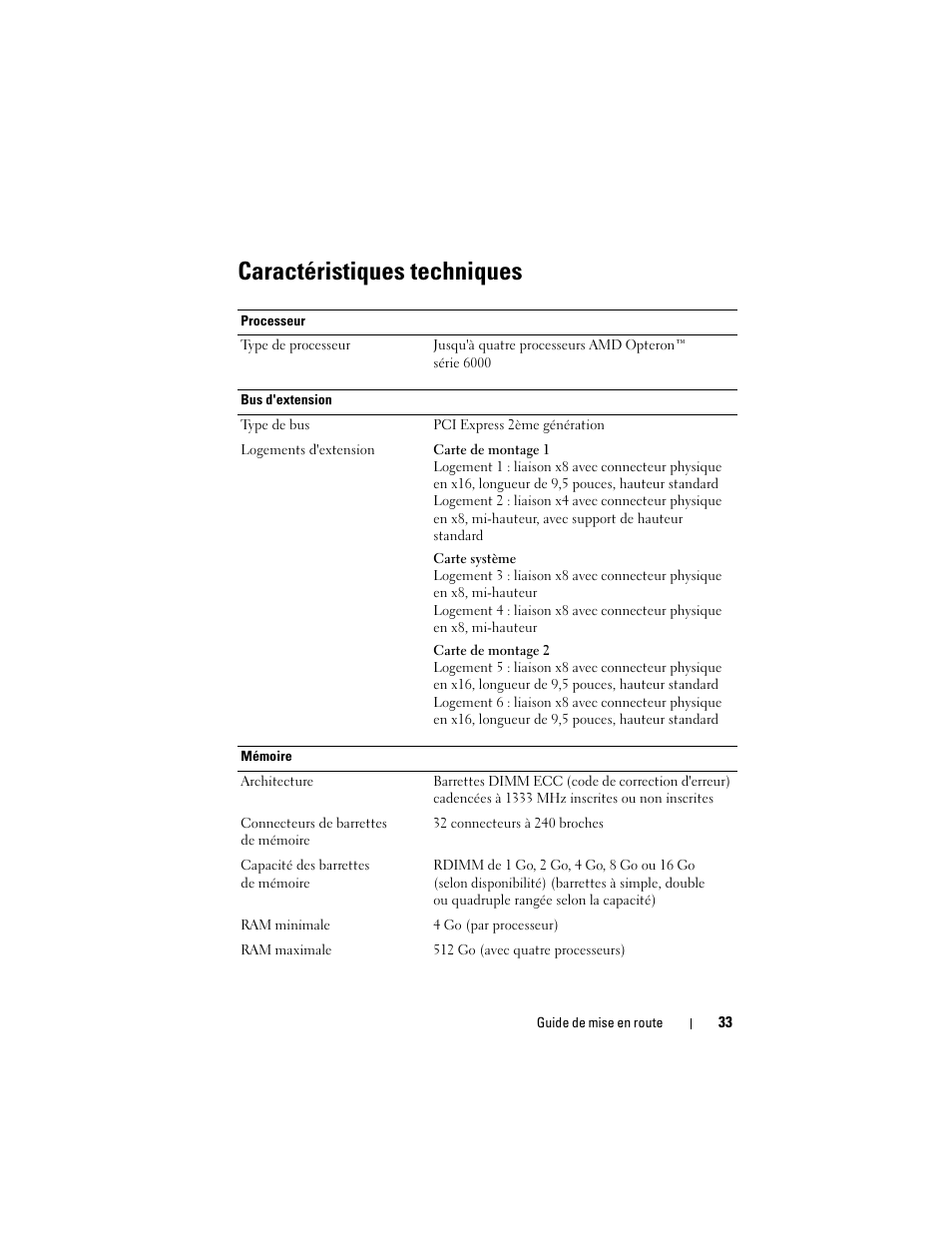 Caractéristiques techniques | Dell PowerEdge R815 User Manual | Page 35 / 112