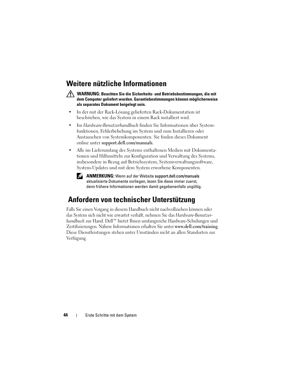 Weitere nützliche informationen, Anfordern von technischer unterstützung | Dell PowerEdge R815 User Manual | Page 46 / 112