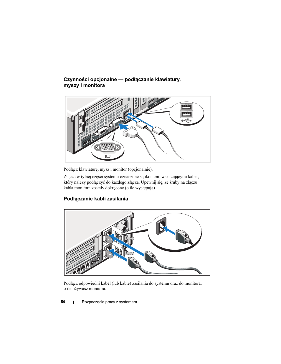 Podłączanie kabli zasilania | Dell PowerEdge R815 User Manual | Page 66 / 112