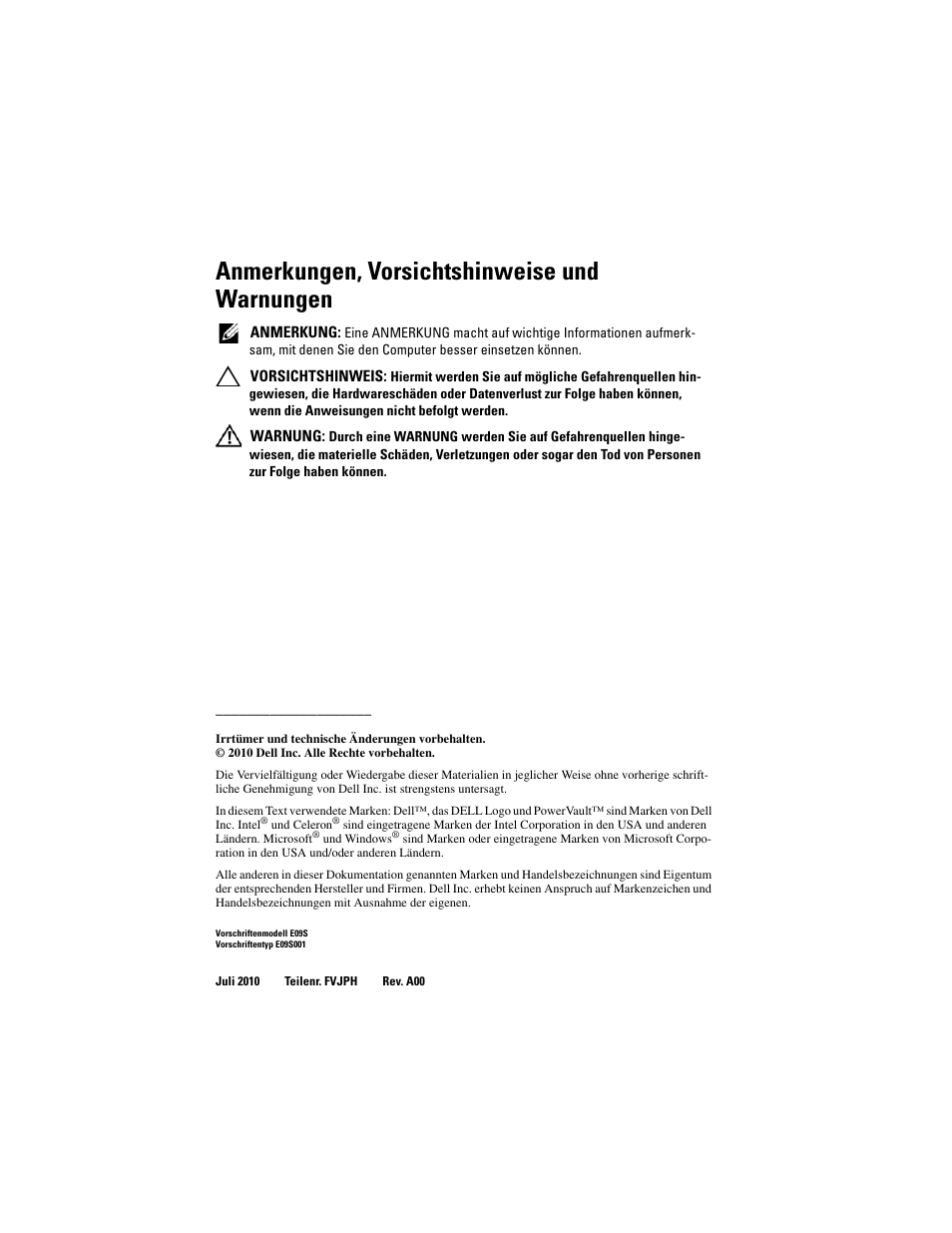 Anmerkungen, vorsichtshinweise und warnungen | Dell PowerVault NX200 User Manual | Page 34 / 110