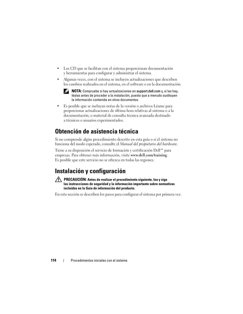 Obtención de asistencia técnica, Instalación y configuración | Dell PowerEdge R900 User Manual | Page 116 / 140