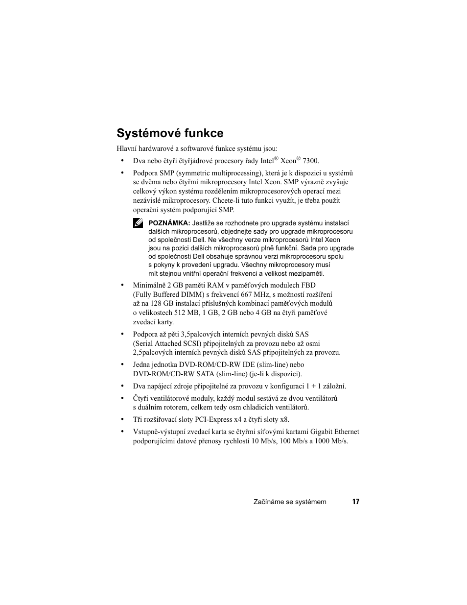 Systémové funkce | Dell PowerEdge R900 User Manual | Page 19 / 140