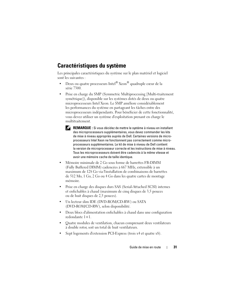 Caractéristiques du système | Dell PowerEdge R900 User Manual | Page 33 / 140