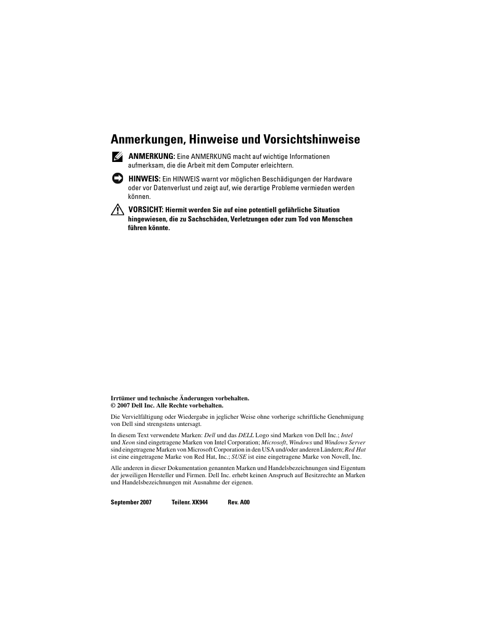 Anmerkungen, hinweise und vorsichtshinweise | Dell PowerEdge R900 User Manual | Page 48 / 140
