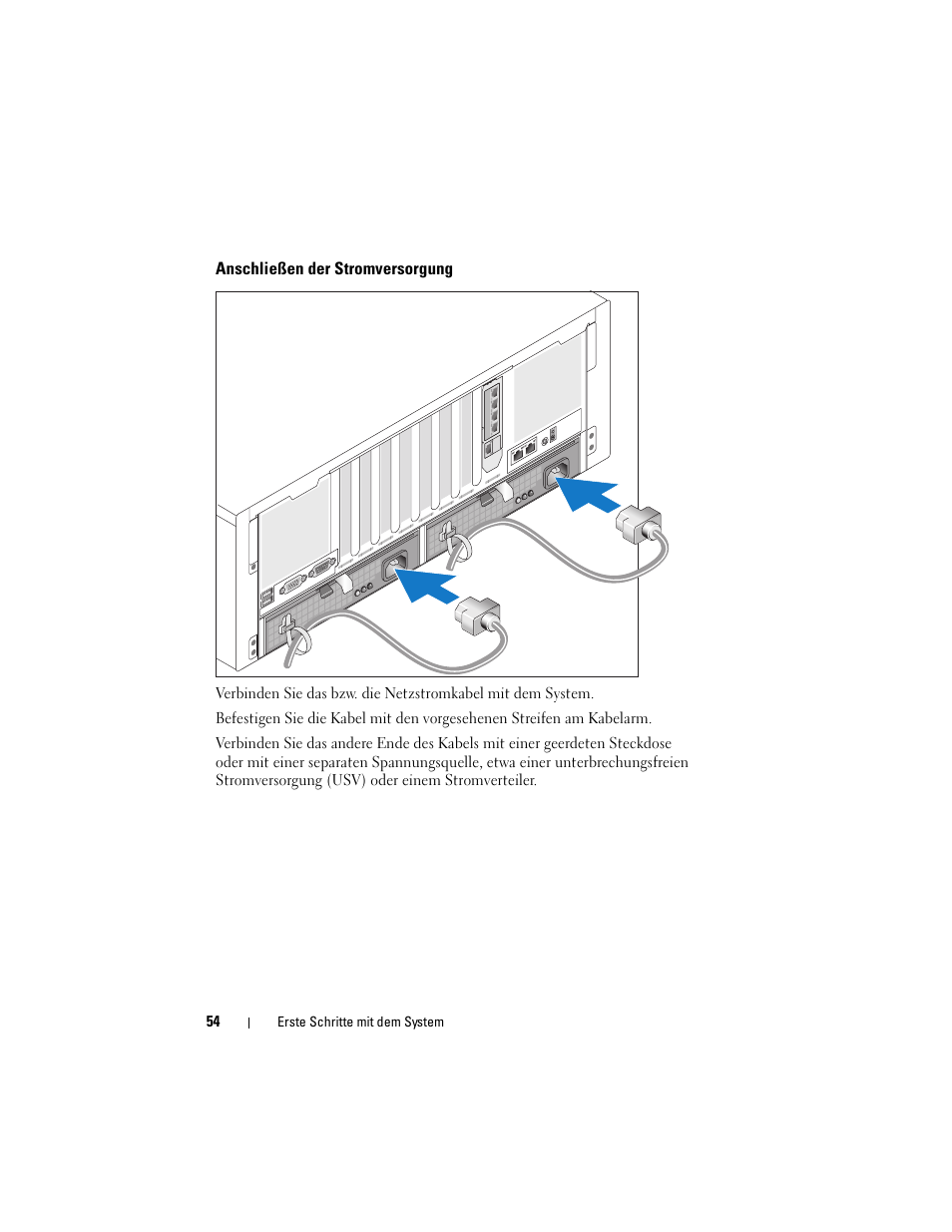 Anschließen der stromversorgung | Dell PowerEdge R900 User Manual | Page 56 / 140