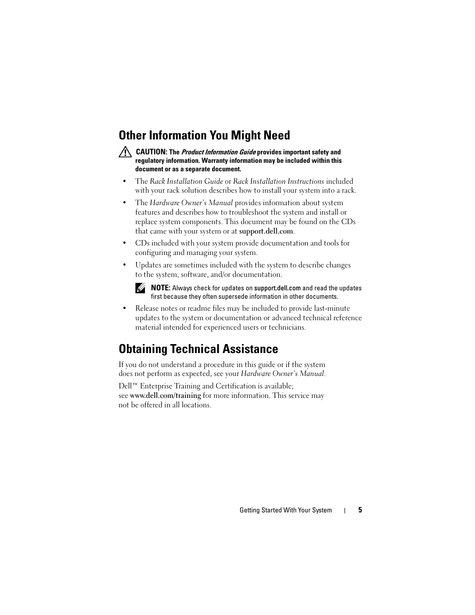 Other information you might need, Obtaining technical assistance | Dell PowerEdge R900 User Manual | Page 7 / 140