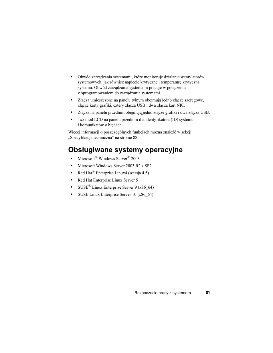 Obsługiwane systemy operacyjne | Dell PowerEdge R900 User Manual | Page 83 / 140