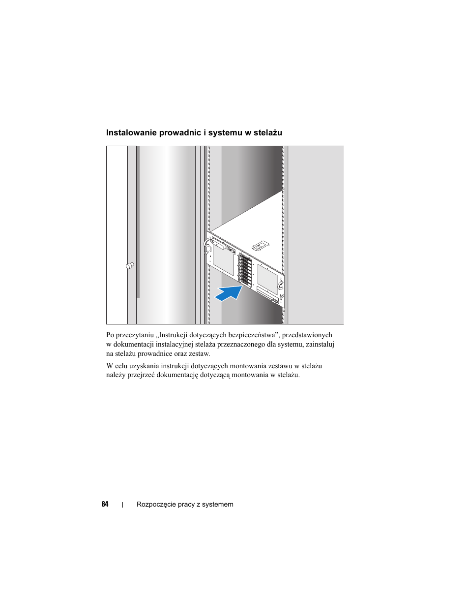 Instalowanie prowadnic i systemu w stelażu | Dell PowerEdge R900 User Manual | Page 86 / 140