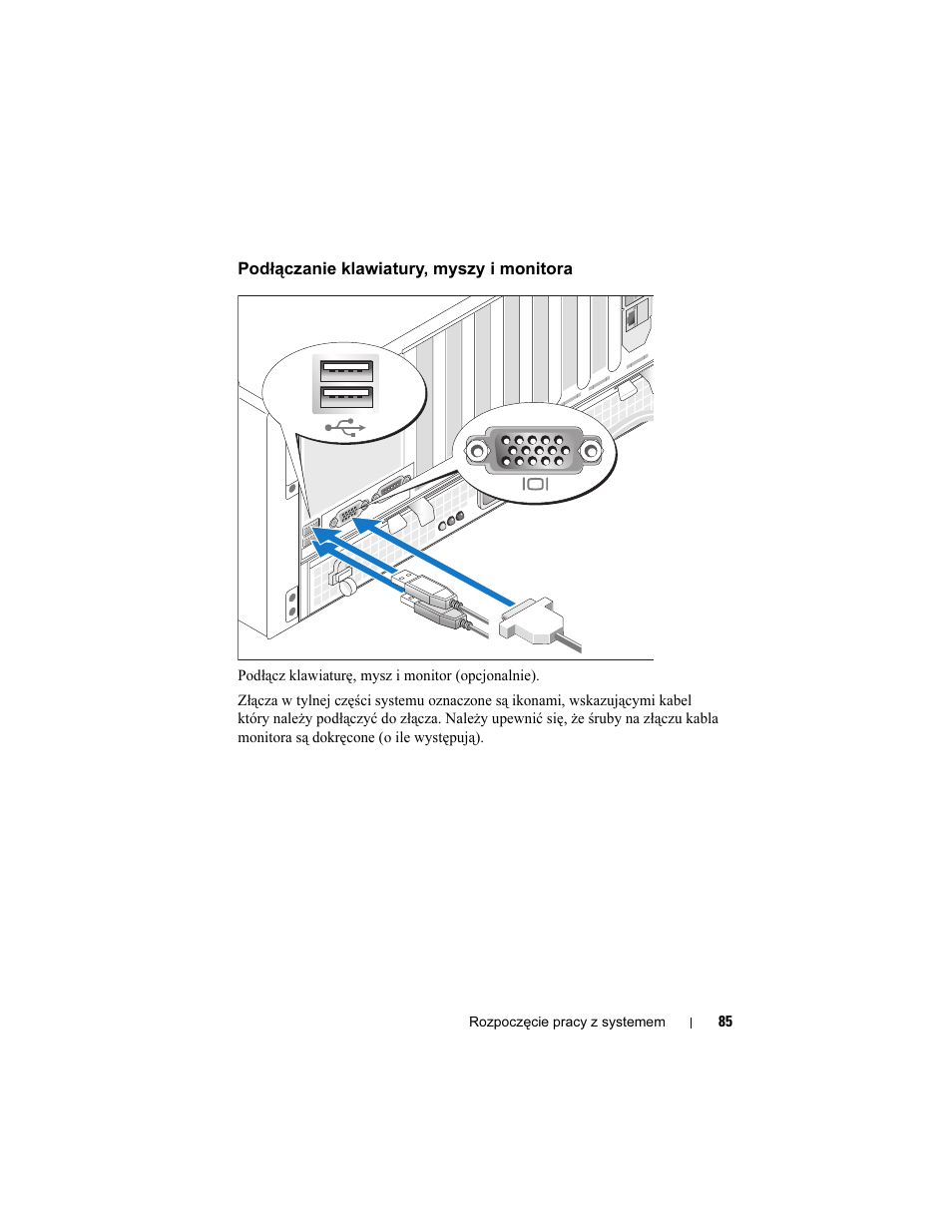 Podłączanie klawiatury, myszy i monitora | Dell PowerEdge R900 User Manual | Page 87 / 140