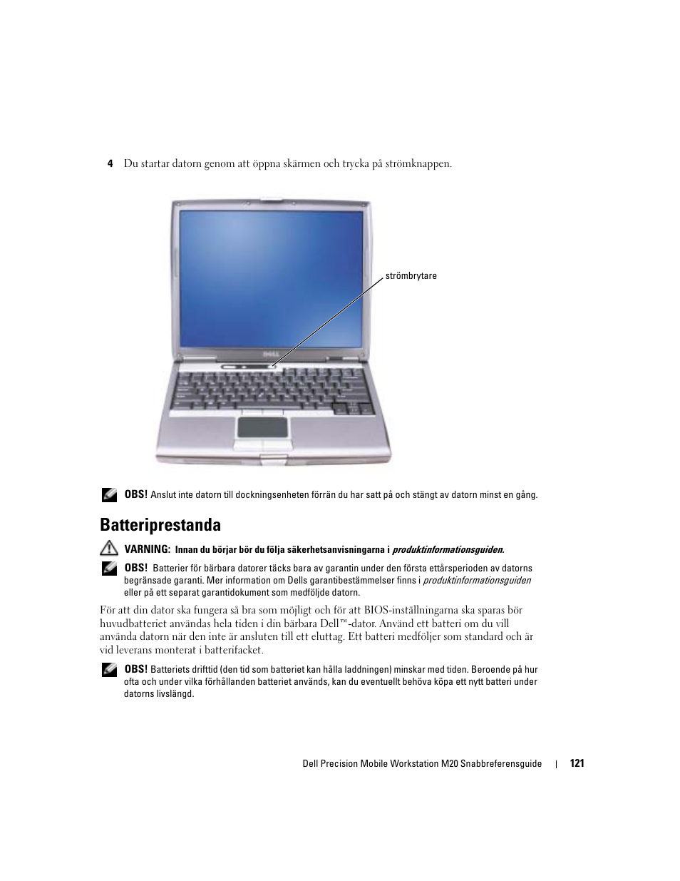 Batteriprestanda | Dell Precision M20 User Manual | Page 121 / 164