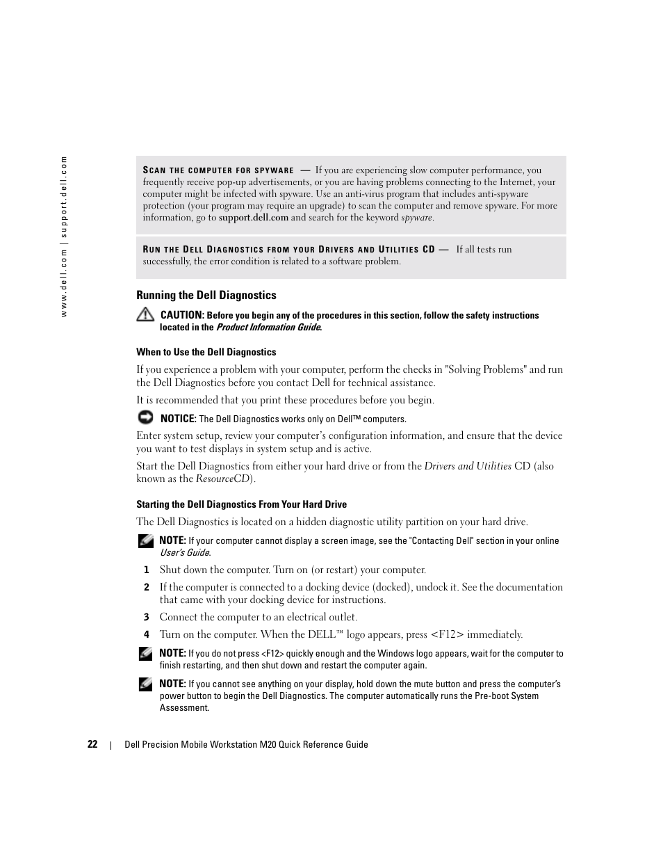 Running the dell diagnostics | Dell Precision M20 User Manual | Page 22 / 164