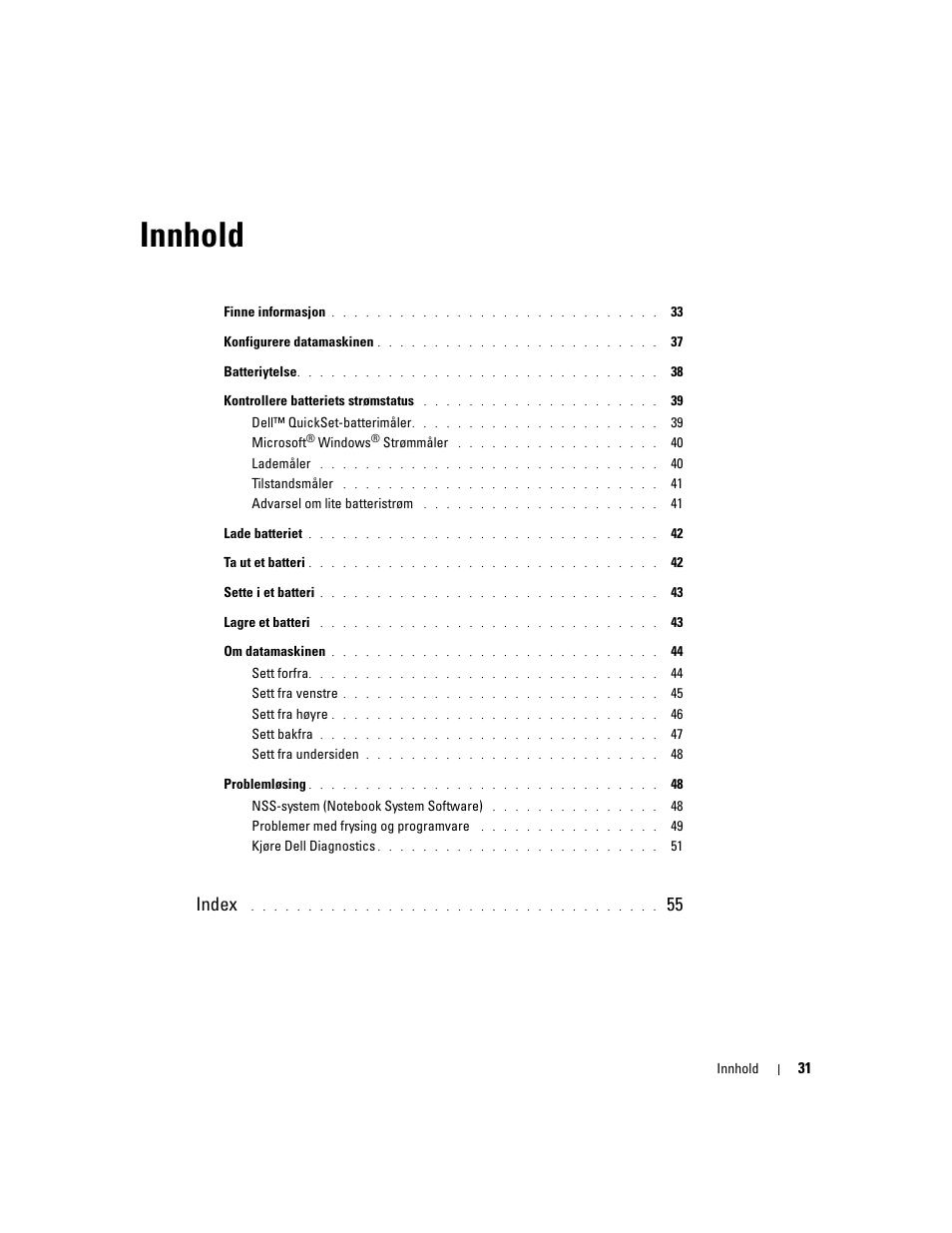 Innhold, Index | Dell Precision M20 User Manual | Page 31 / 164