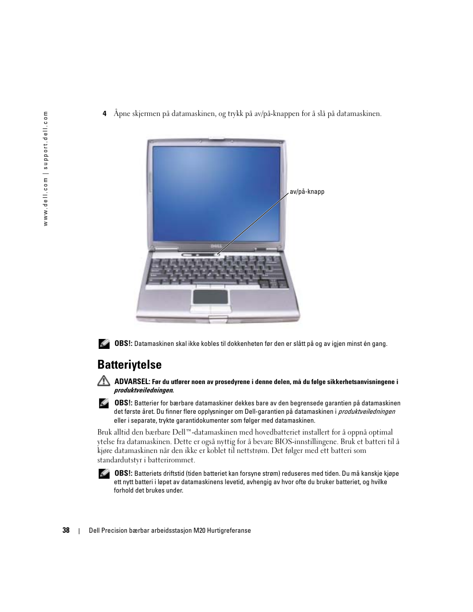 Batteriytelse | Dell Precision M20 User Manual | Page 38 / 164