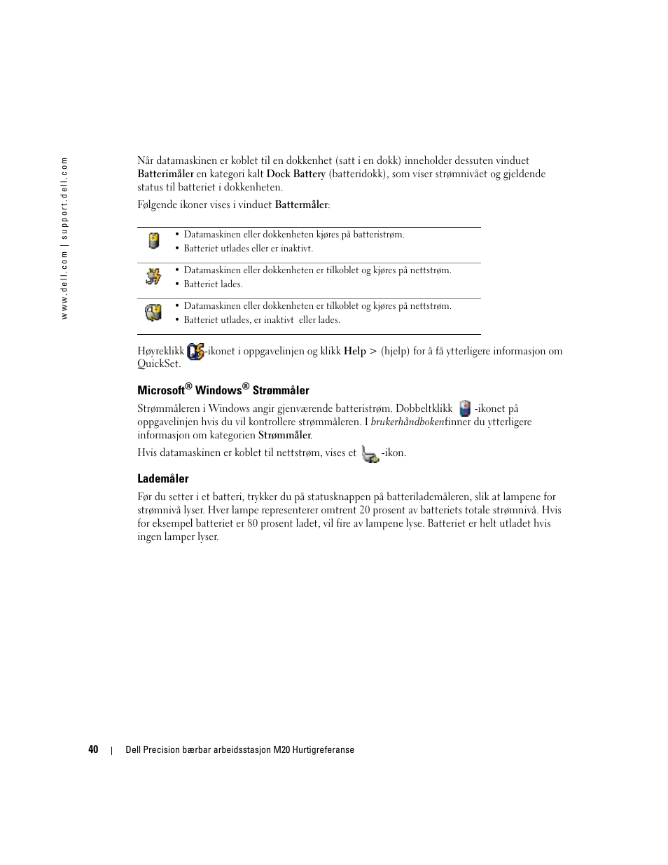 Microsoft® windows® strømmåler, Lademåler, Microsoft | Dell Precision M20 User Manual | Page 40 / 164