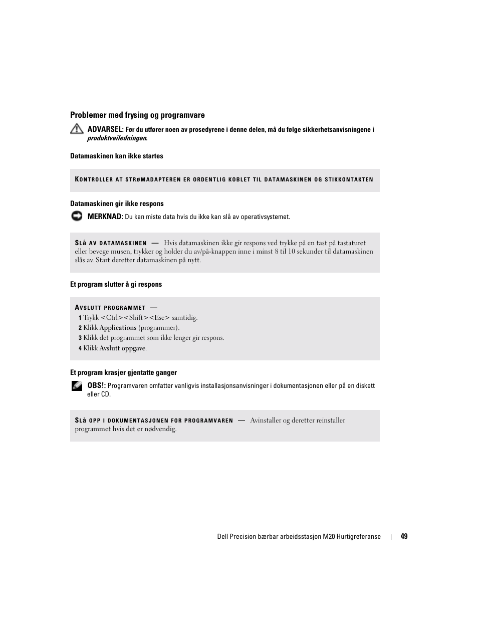 Problemer med frysing og programvare | Dell Precision M20 User Manual | Page 49 / 164
