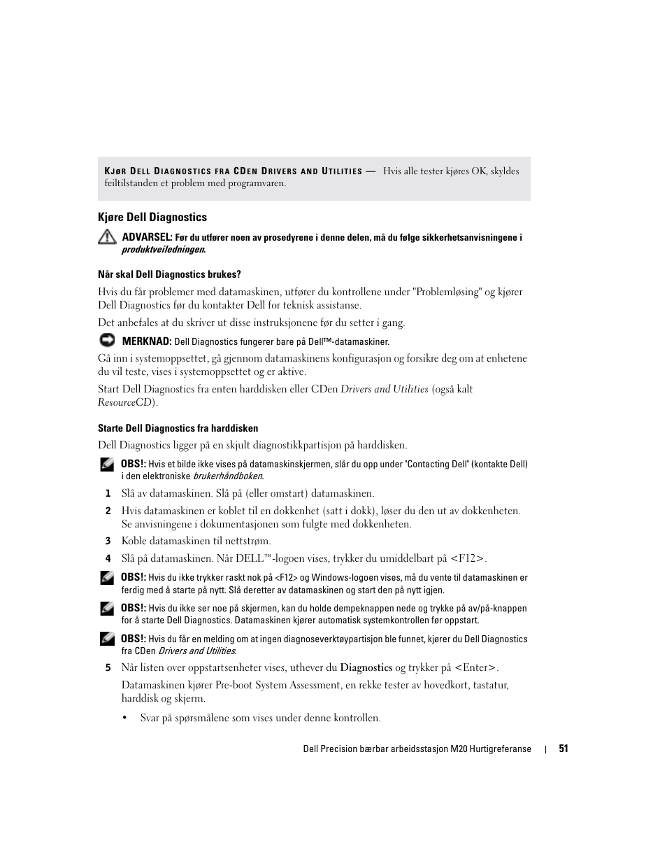 Kjøre dell diagnostics | Dell Precision M20 User Manual | Page 51 / 164