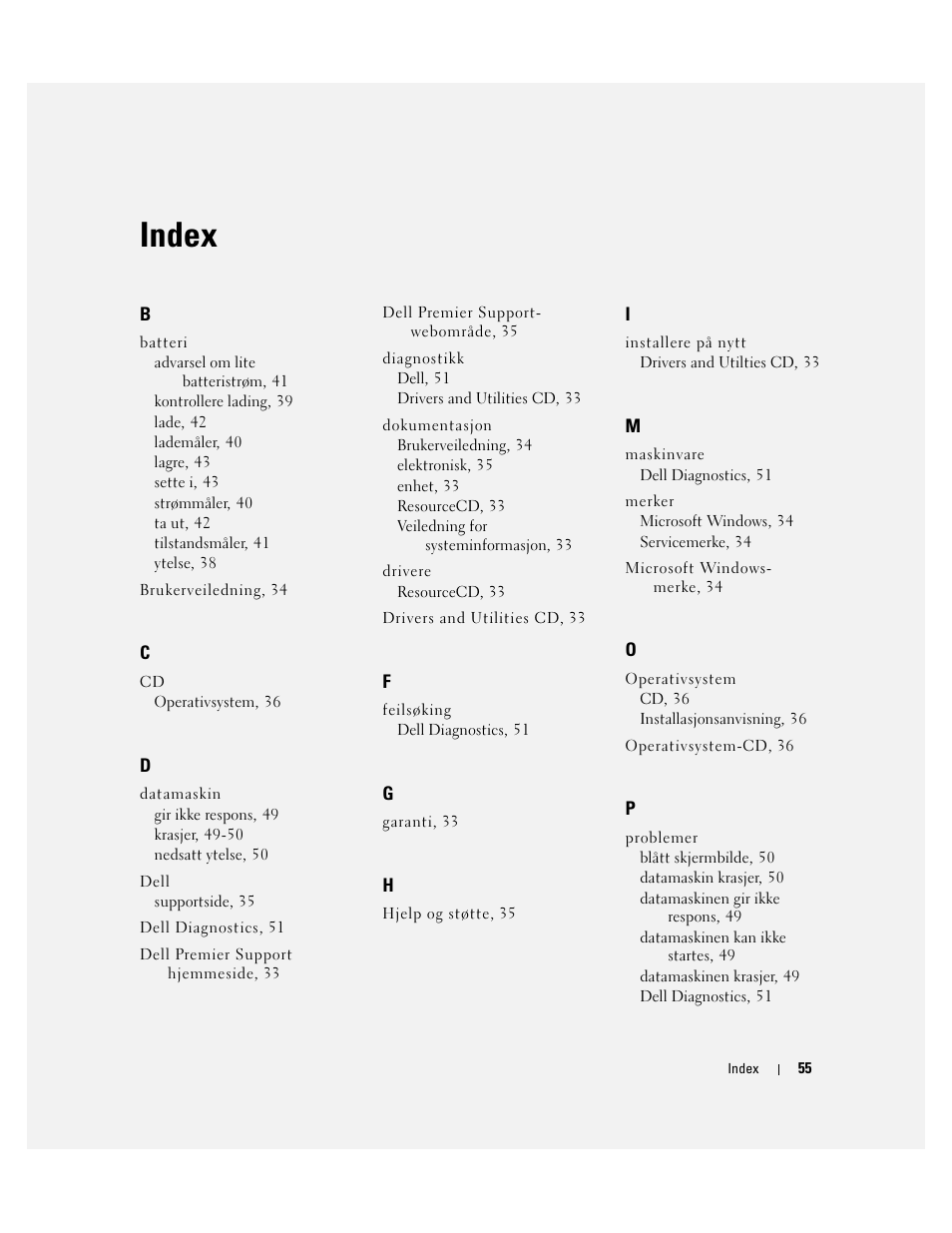 Index | Dell Precision M20 User Manual | Page 55 / 164