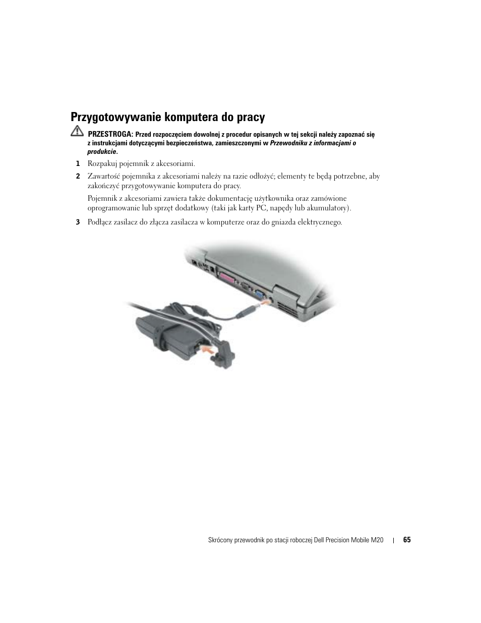 Przygotowywanie komputera do pracy | Dell Precision M20 User Manual | Page 65 / 164