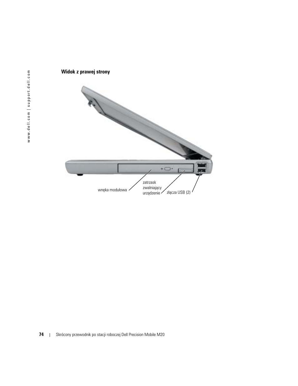 Widok z prawej strony | Dell Precision M20 User Manual | Page 74 / 164