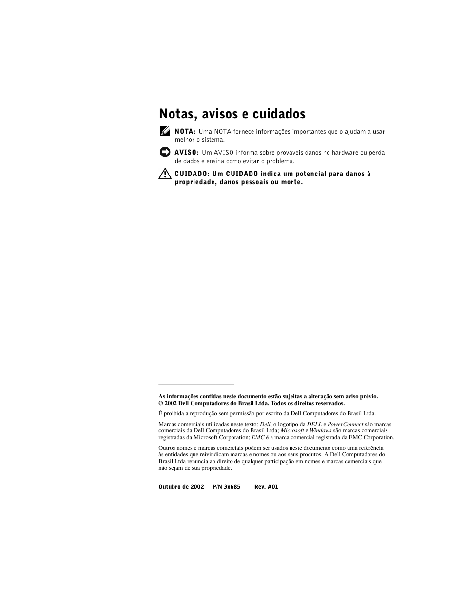 Notas, avisos e cuidados | Dell PowerConnect 3024 User Manual | Page 102 / 176