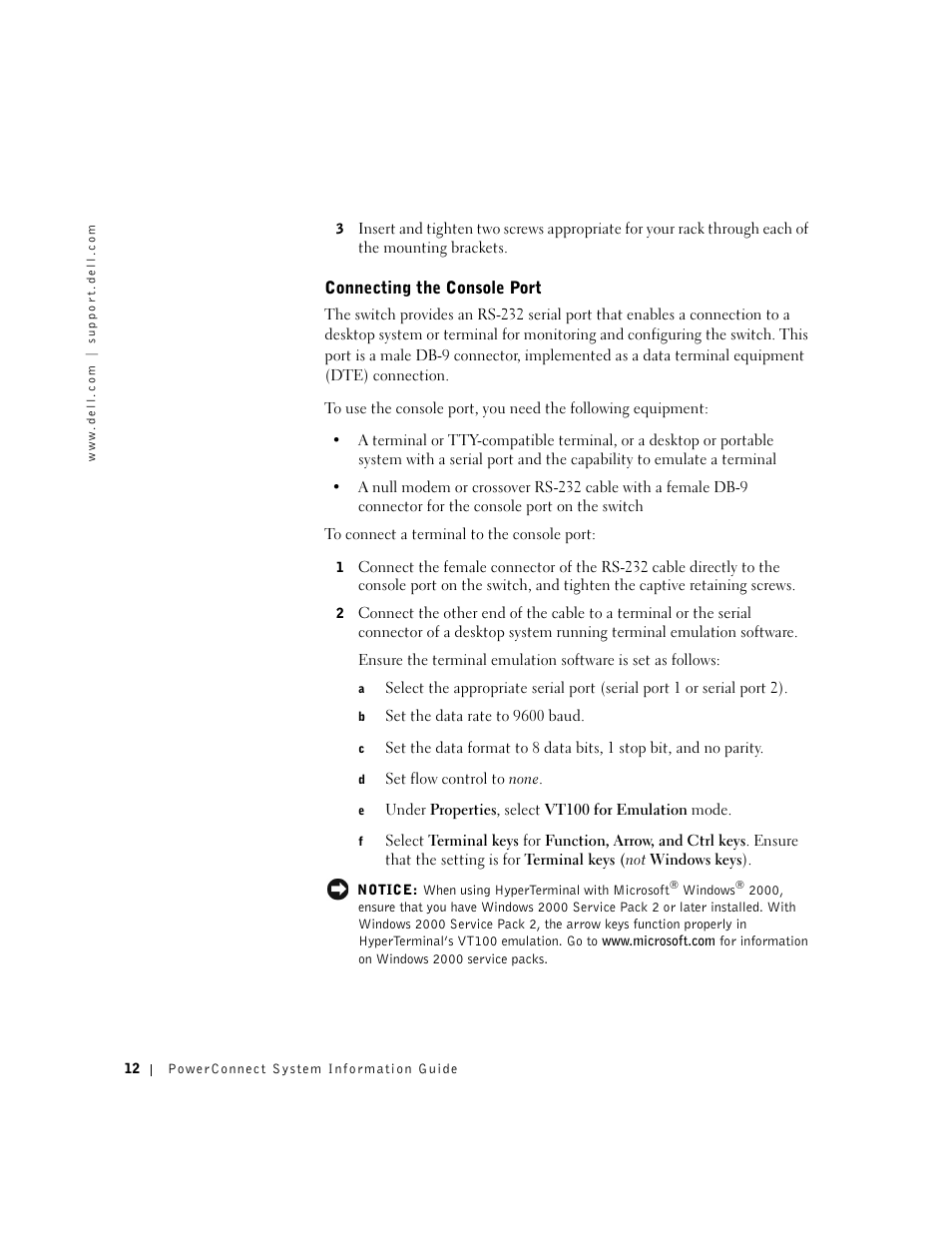 Connecting the console port | Dell PowerConnect 3024 User Manual | Page 14 / 176