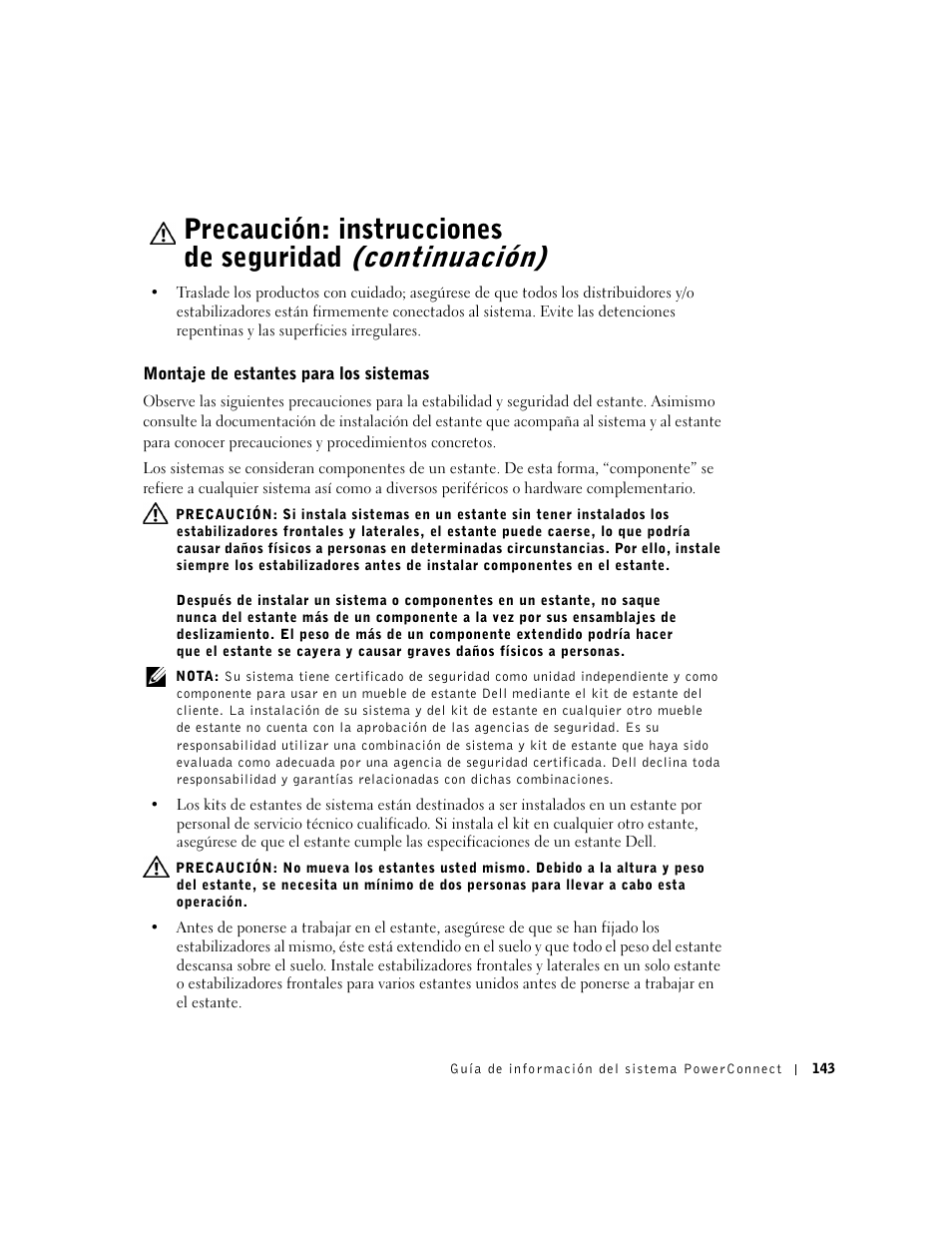 Montaje de estantes para los sistemas | Dell PowerConnect 3024 User Manual | Page 145 / 176