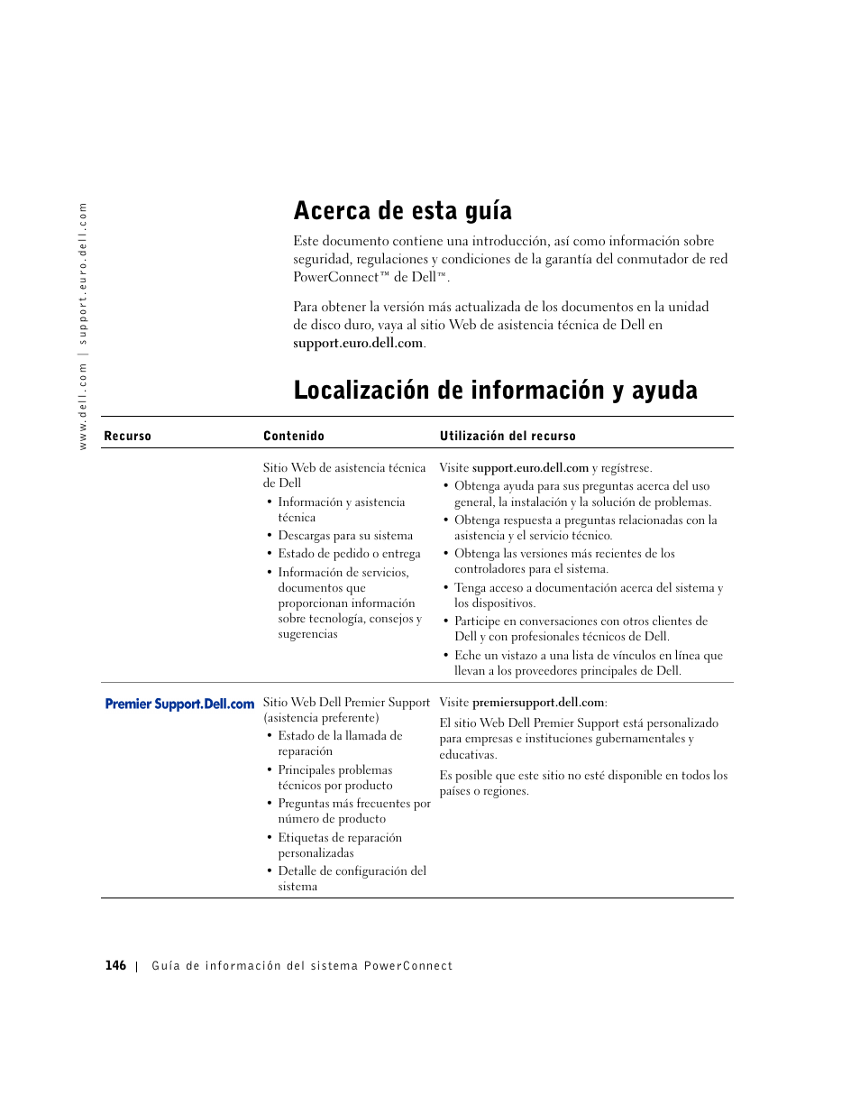 Acerca de esta guía, Localización de información y ayuda | Dell PowerConnect 3024 User Manual | Page 148 / 176