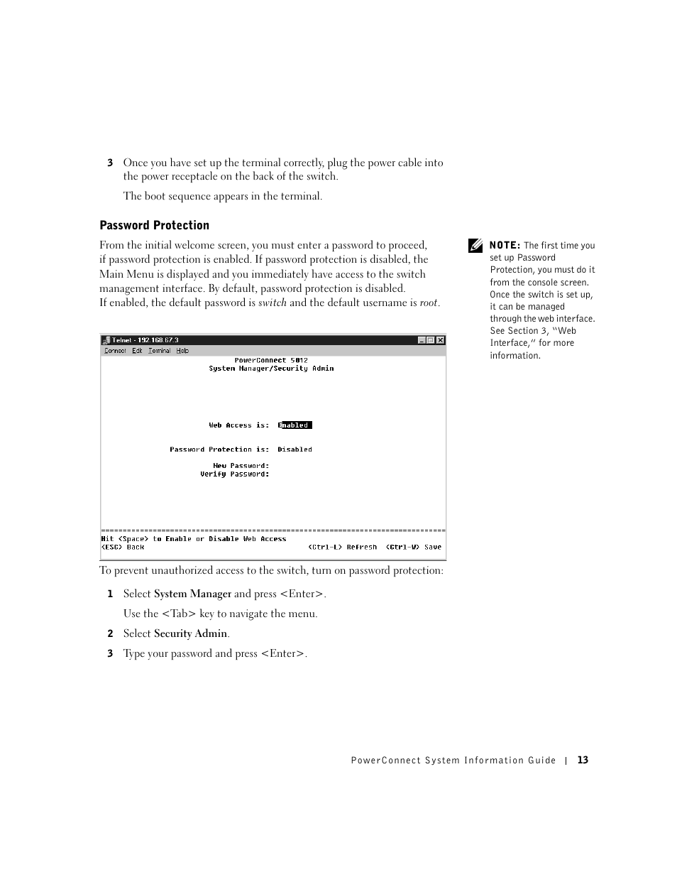 Password protection | Dell PowerConnect 3024 User Manual | Page 15 / 176