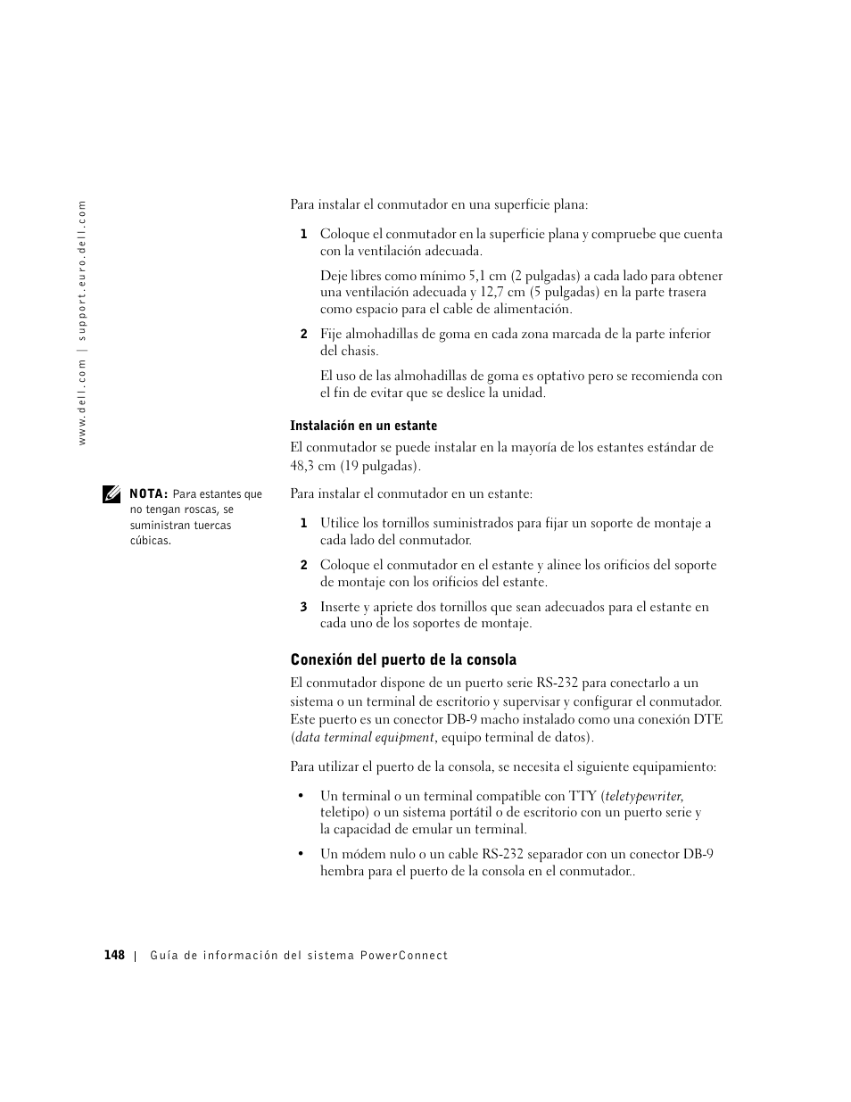 Conexión del puerto de la consola | Dell PowerConnect 3024 User Manual | Page 150 / 176