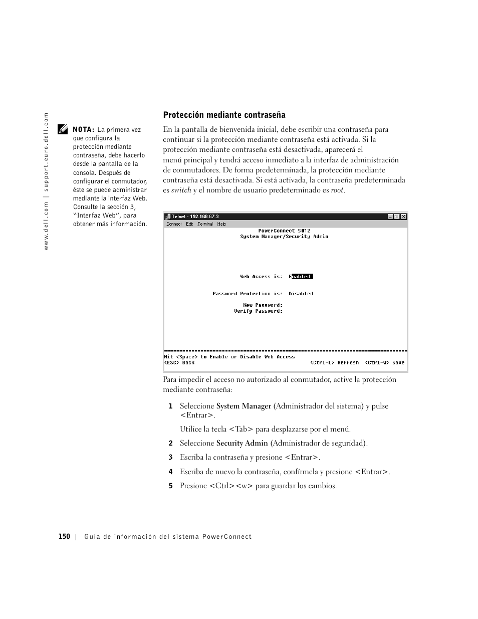 Protección mediante contraseña | Dell PowerConnect 3024 User Manual | Page 152 / 176