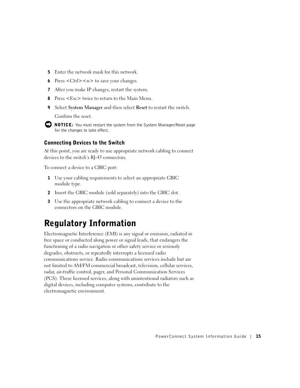 Connecting devices to the switch, Regulatory information | Dell PowerConnect 3024 User Manual | Page 17 / 176