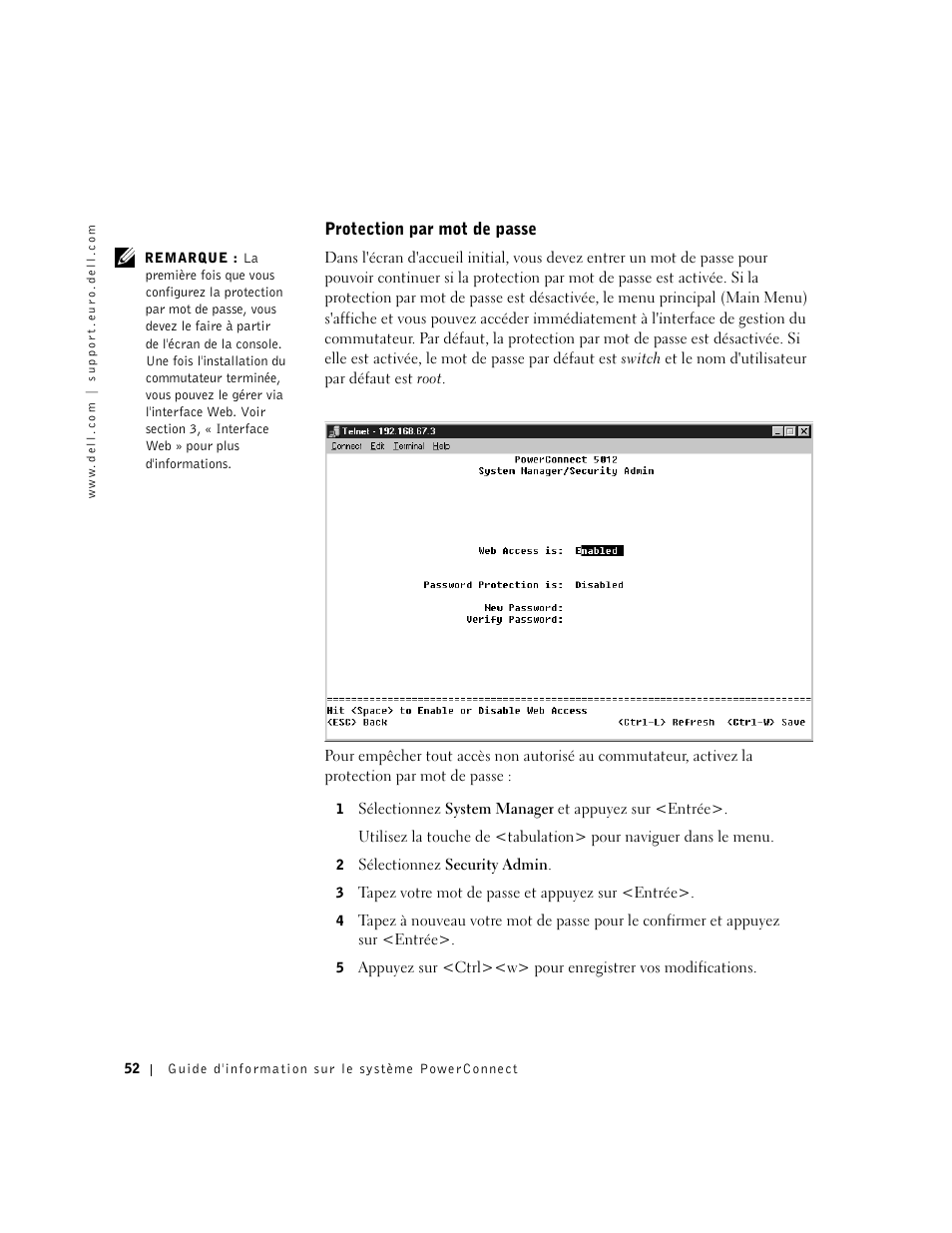 Protection par mot de passe | Dell PowerConnect 3024 User Manual | Page 54 / 176