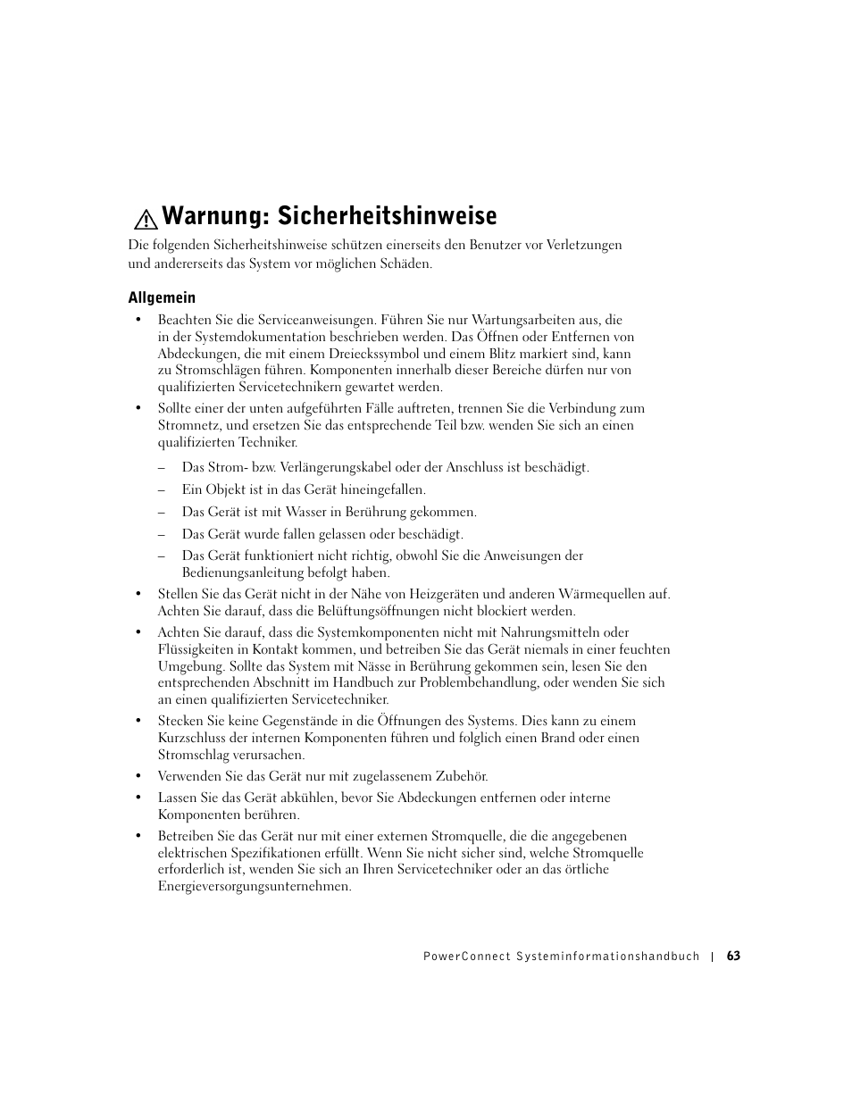 Warnung: sicherheitshinweise, Allgemein | Dell PowerConnect 3024 User Manual | Page 65 / 176