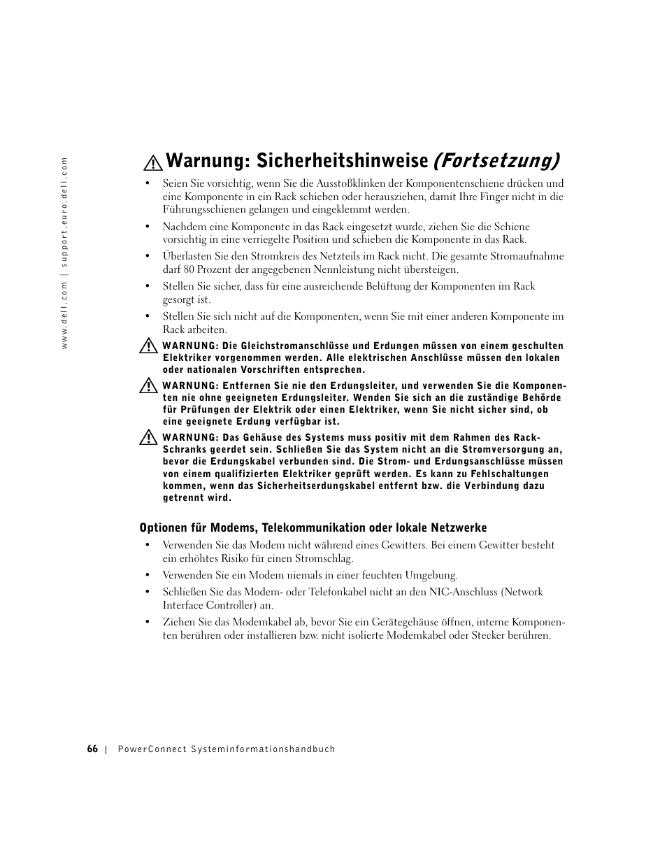 Warnung: sicherheitshinweise, Fortsetzung) | Dell PowerConnect 3024 User Manual | Page 68 / 176