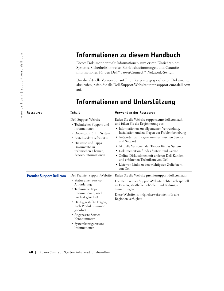 Informationen zu diesem handbuch, Informationen und unterstützung | Dell PowerConnect 3024 User Manual | Page 70 / 176