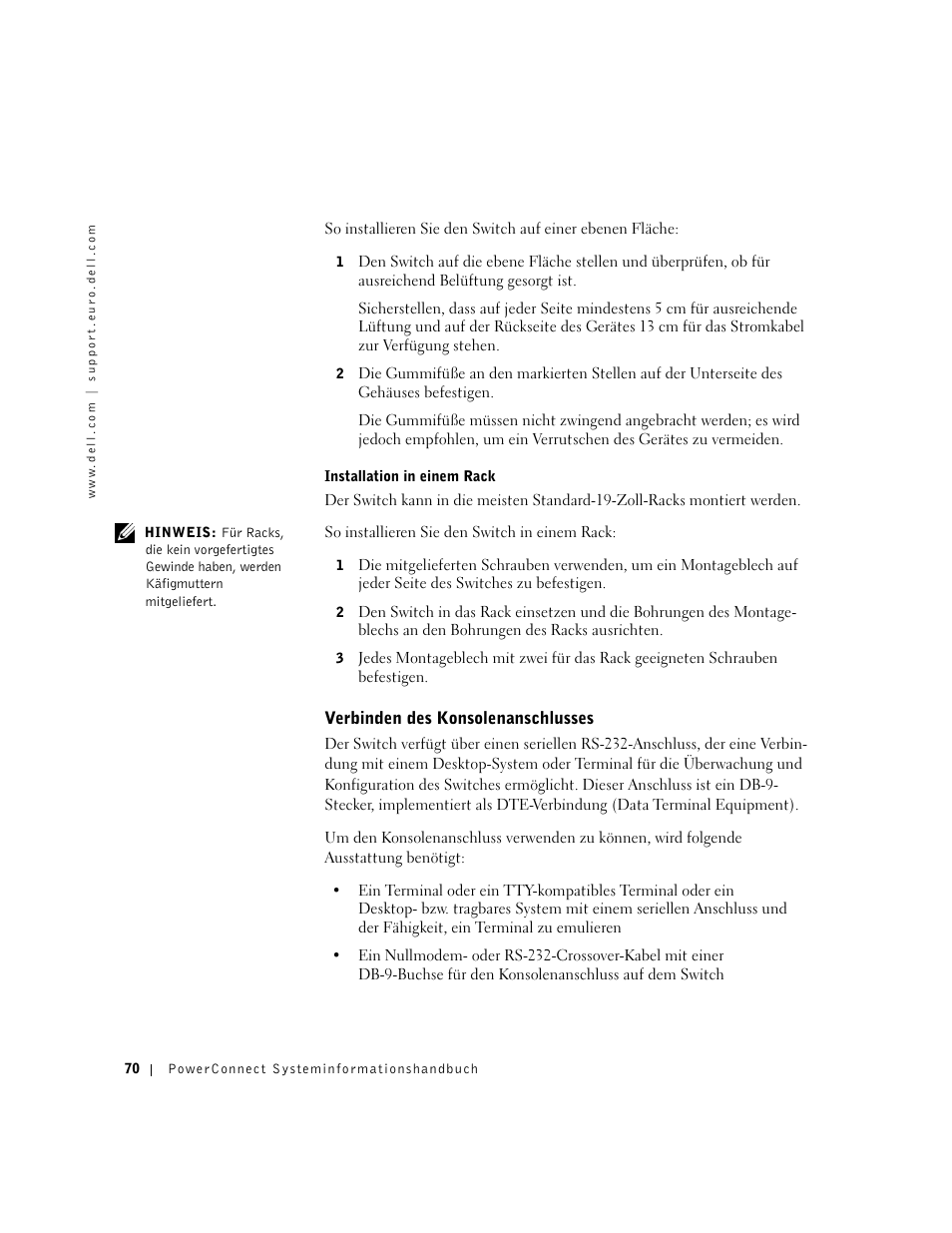 Verbinden des konsolenanschlusses | Dell PowerConnect 3024 User Manual | Page 72 / 176