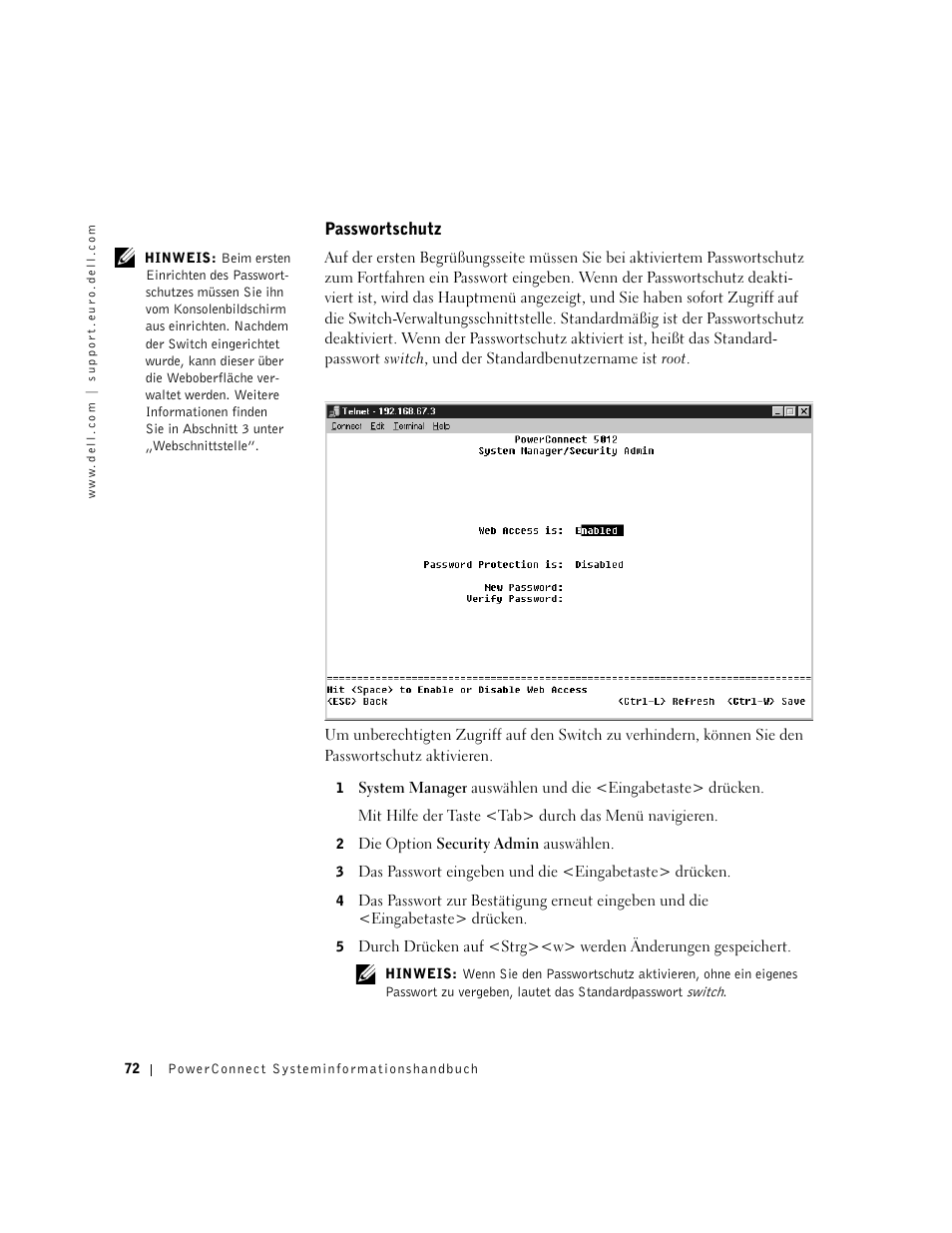 Passwortschutz | Dell PowerConnect 3024 User Manual | Page 74 / 176