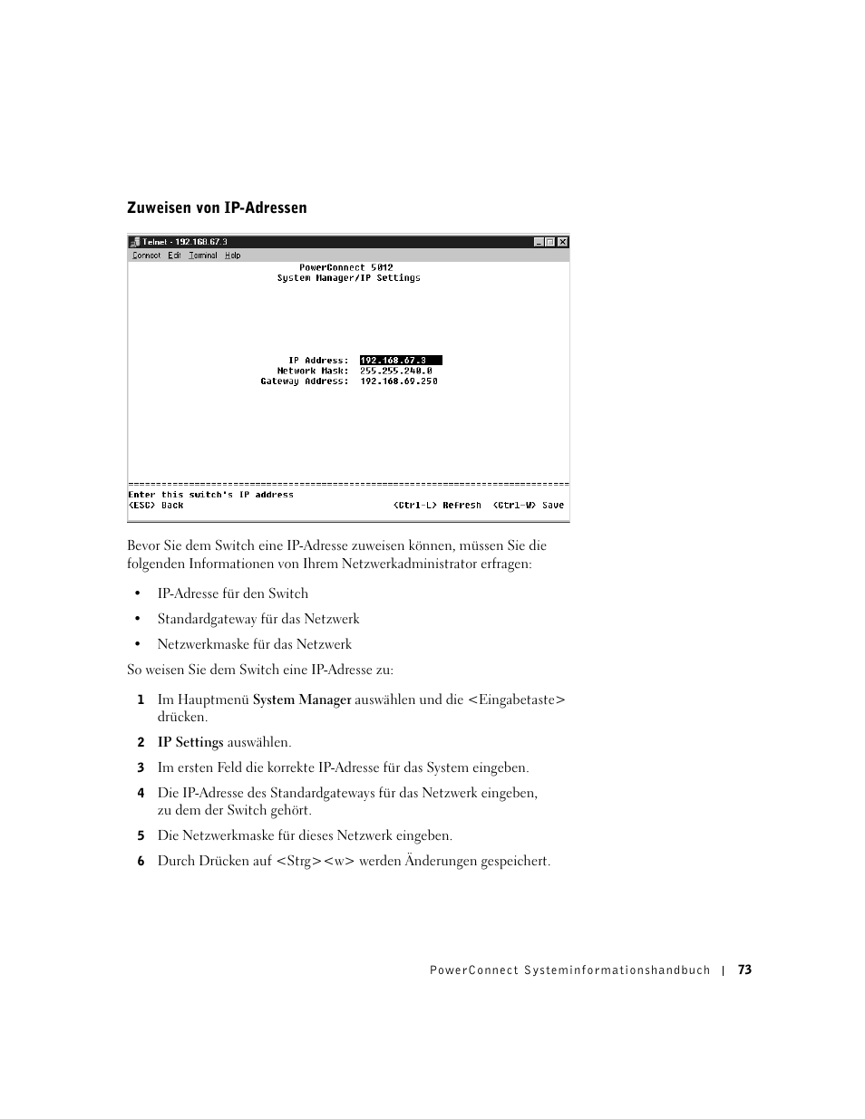 Zuweisen von ip-adressen | Dell PowerConnect 3024 User Manual | Page 75 / 176