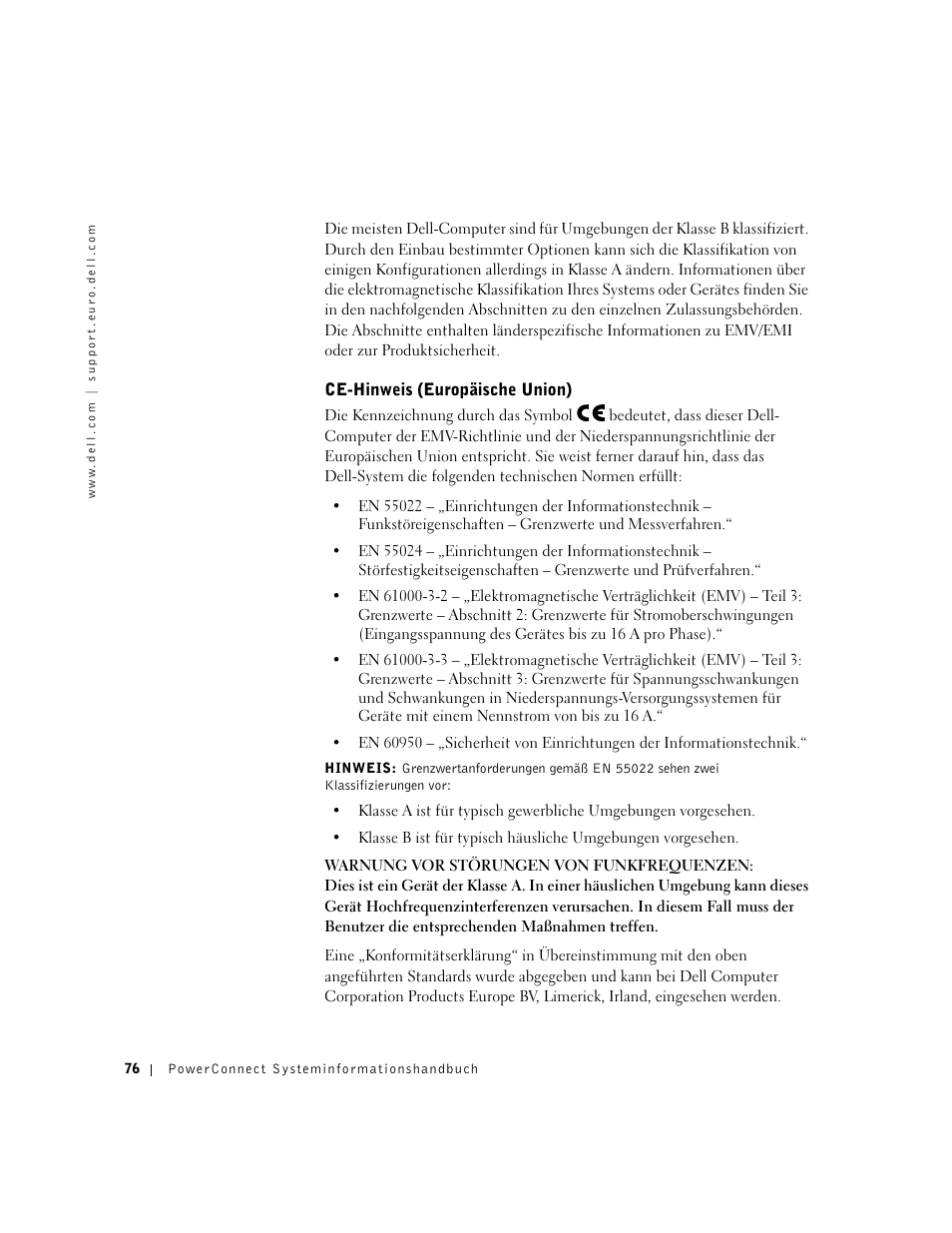 Ce-hinweis (europäische union) | Dell PowerConnect 3024 User Manual | Page 78 / 176