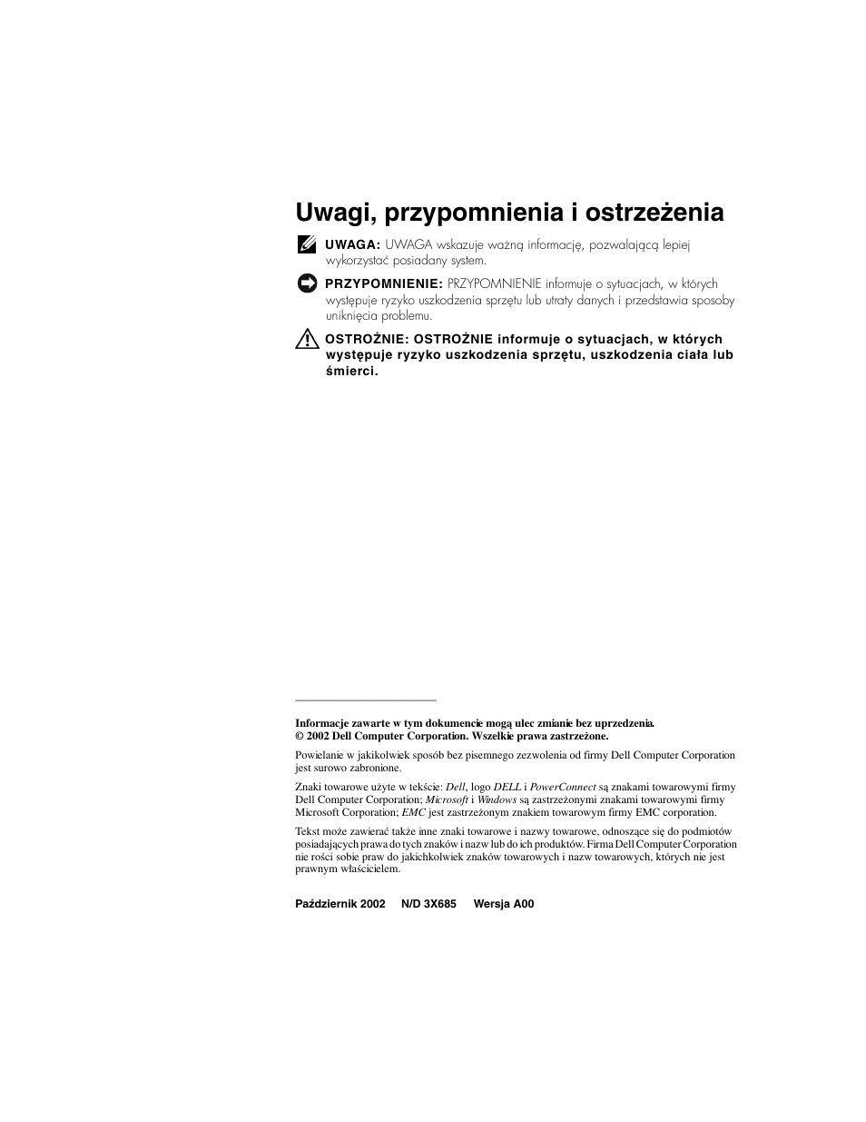 Uwagi, przypomnienia i ostrzeżenia | Dell PowerConnect 3024 User Manual | Page 80 / 176