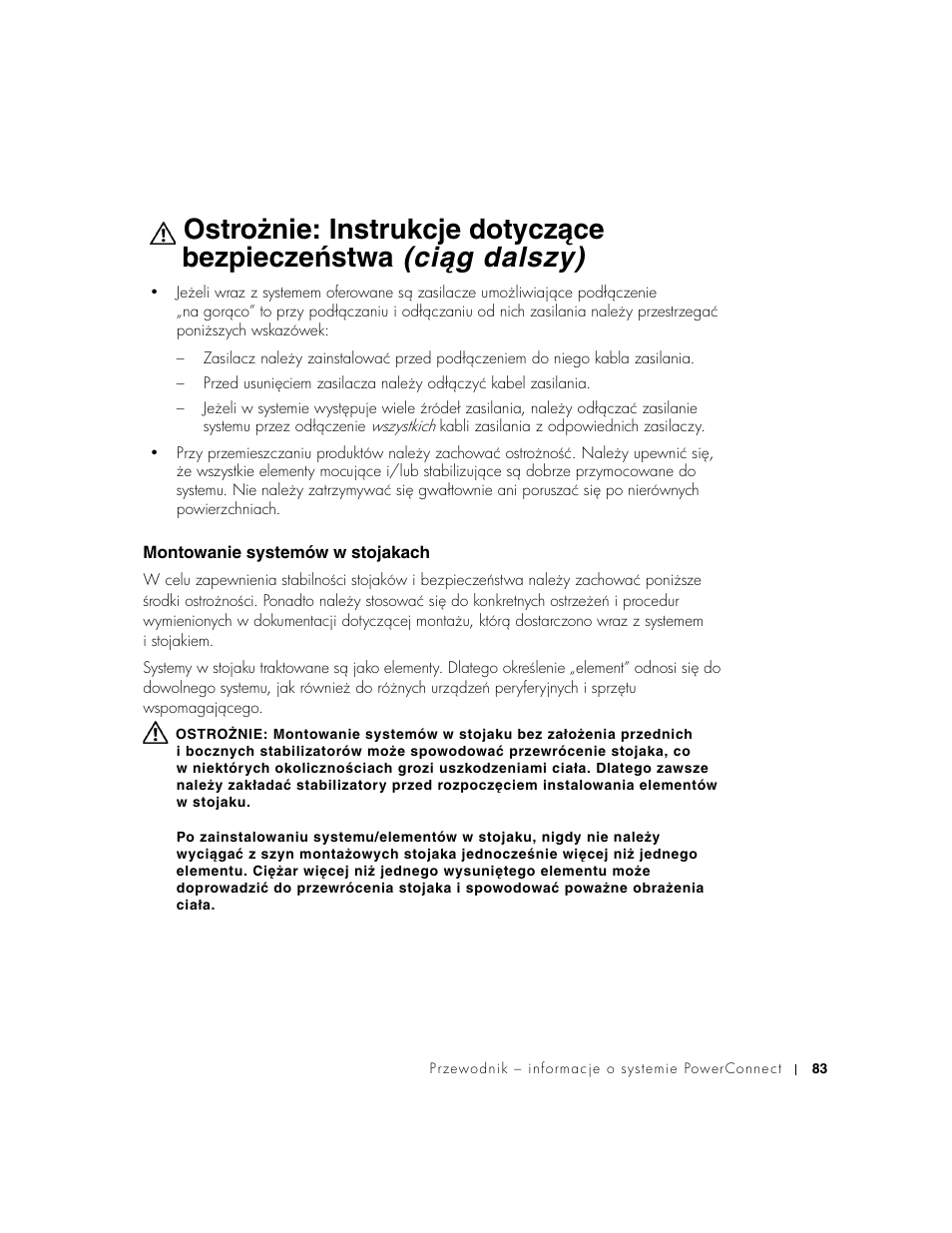 Montowanie systemów w stojakach | Dell PowerConnect 3024 User Manual | Page 85 / 176