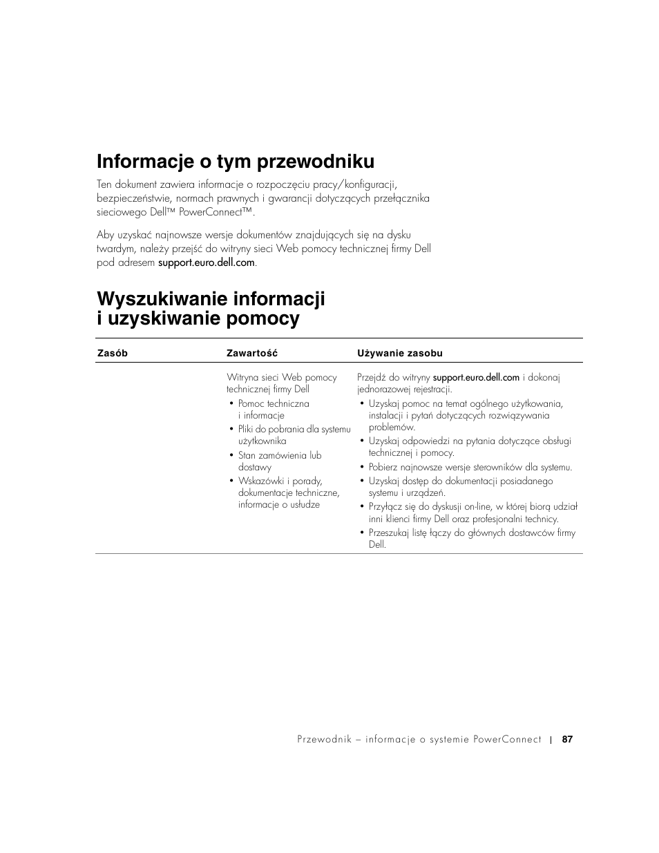 Informacje o tym przewodniku, Wyszukiwanie informacji i uzyskiwanie pomocy | Dell PowerConnect 3024 User Manual | Page 89 / 176