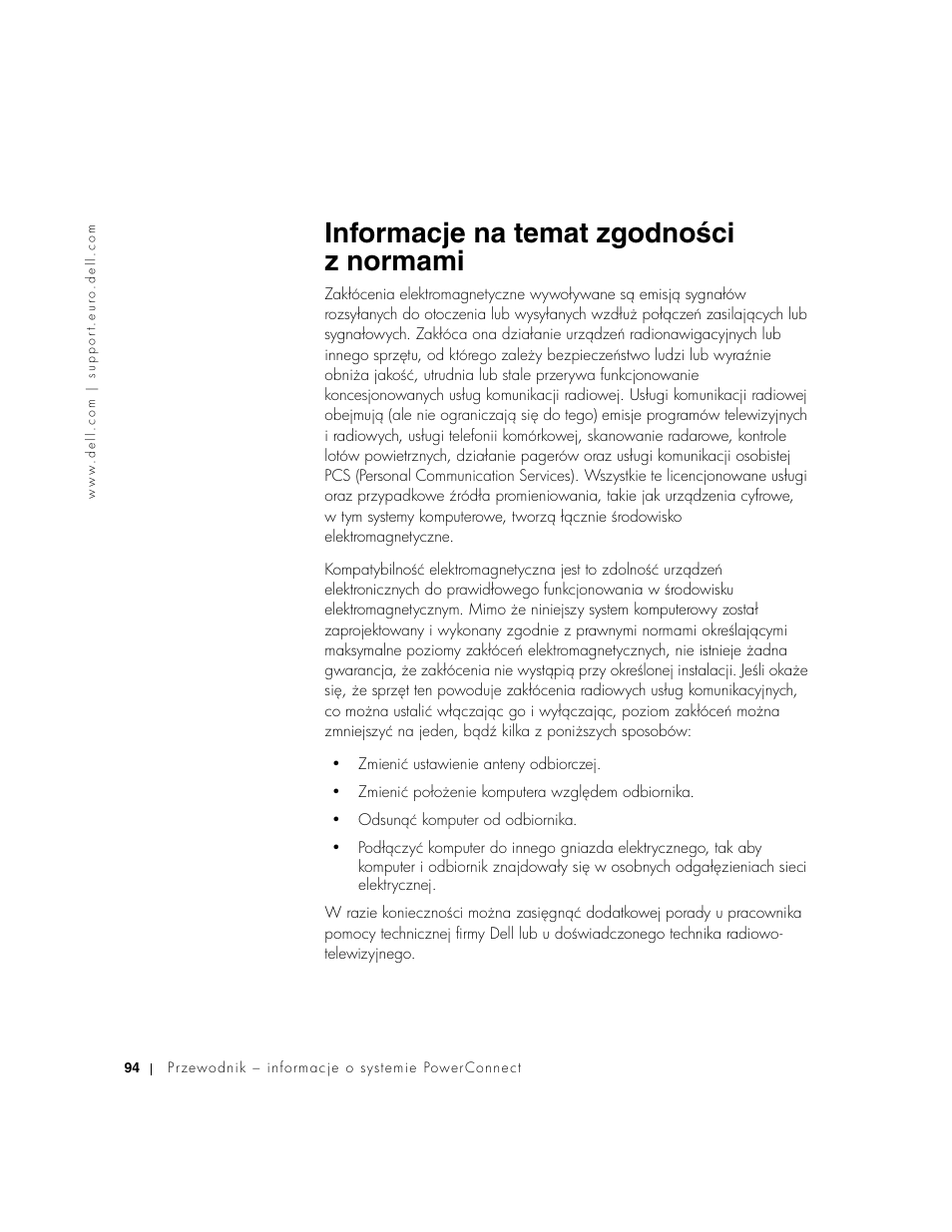 Informacje na temat zgodności z normami | Dell PowerConnect 3024 User Manual | Page 96 / 176