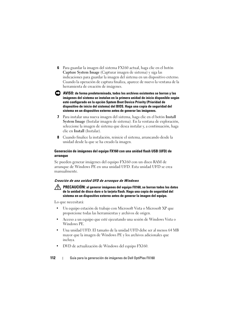 Creación de una unidad ufd de arranque de windows | Dell OptiPlex FX160 User Manual | Page 112 / 132