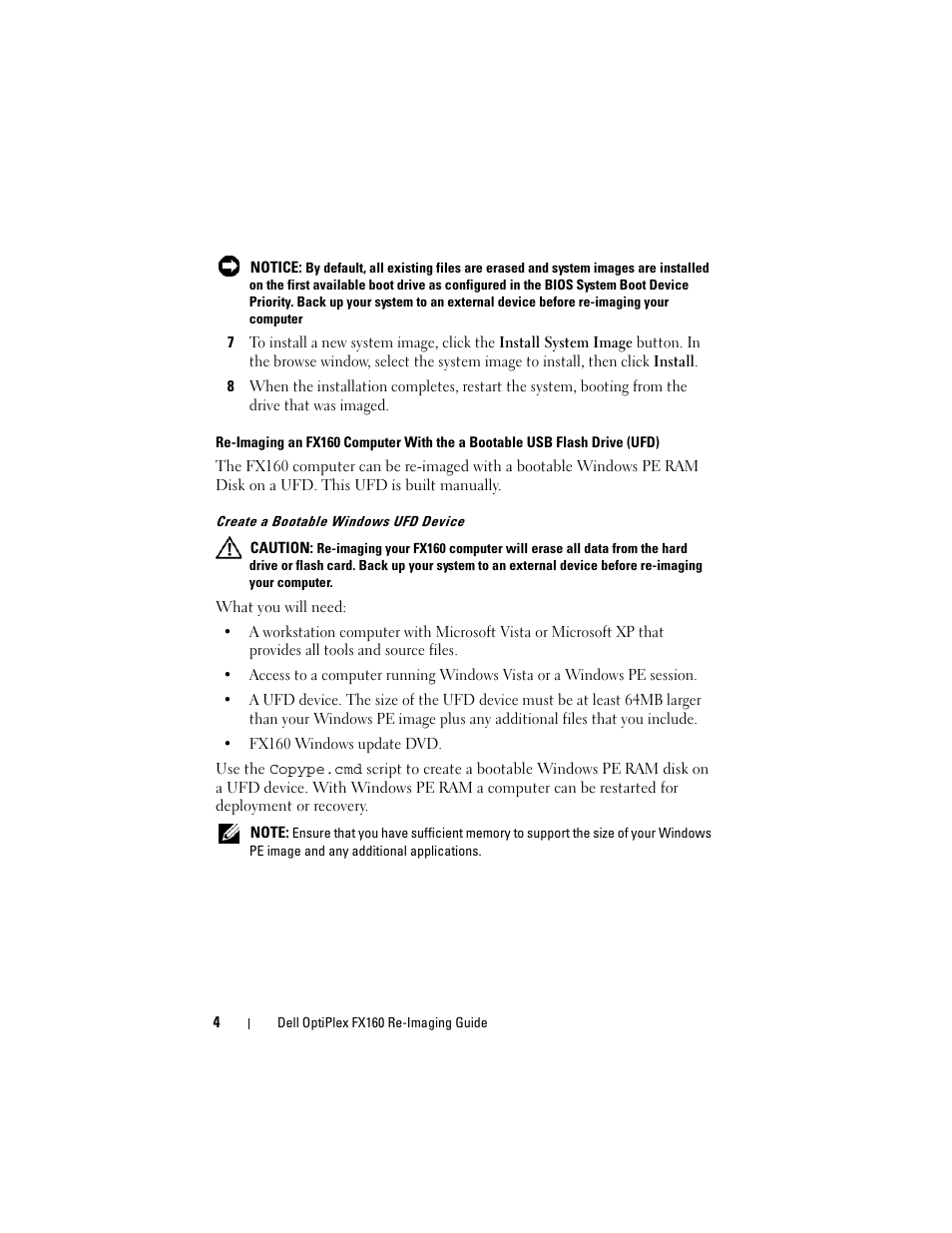 Create a bootable windows ufd device | Dell OptiPlex FX160 User Manual | Page 4 / 132